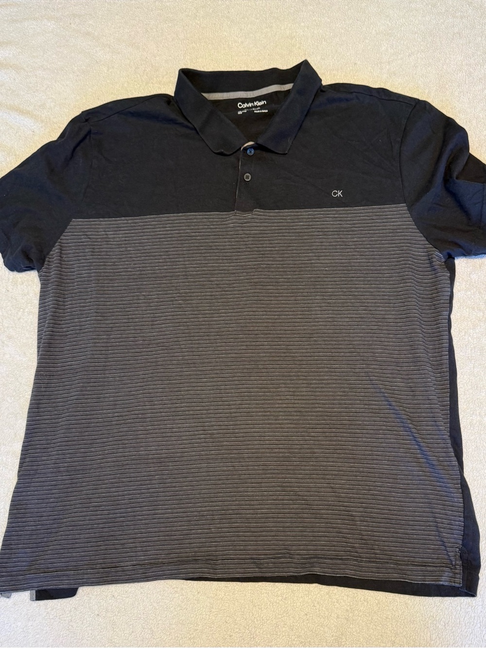Calvin Klein Men's Two-Tone Black and Gray Striped Polo